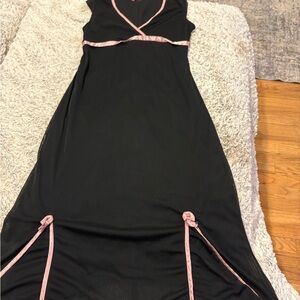 Ruby‎ Rox Maxi Dress Women Size L Black Pink Trim Empire Waist Sleeveless Gown